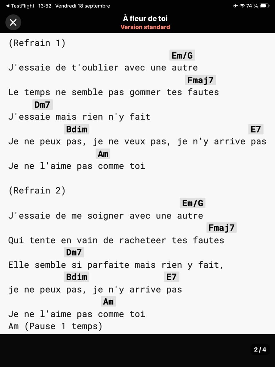 Partition Chords réelle avec paroles, accords et tonalité