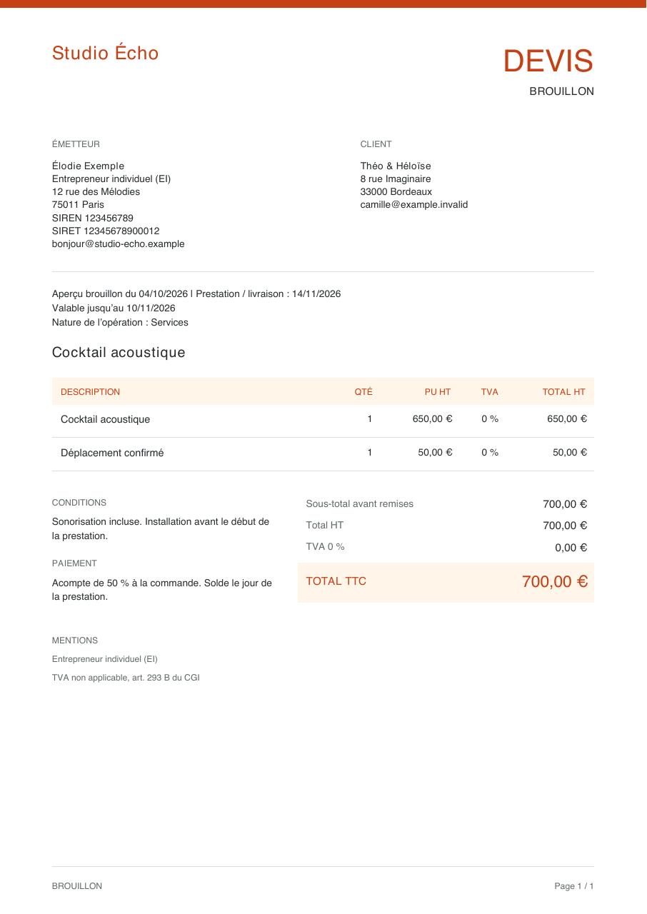 Devis réel lié à une demande Booking
