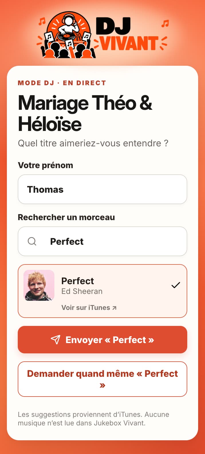 Recherche réelle d’un morceau côté invité DJ Vivant