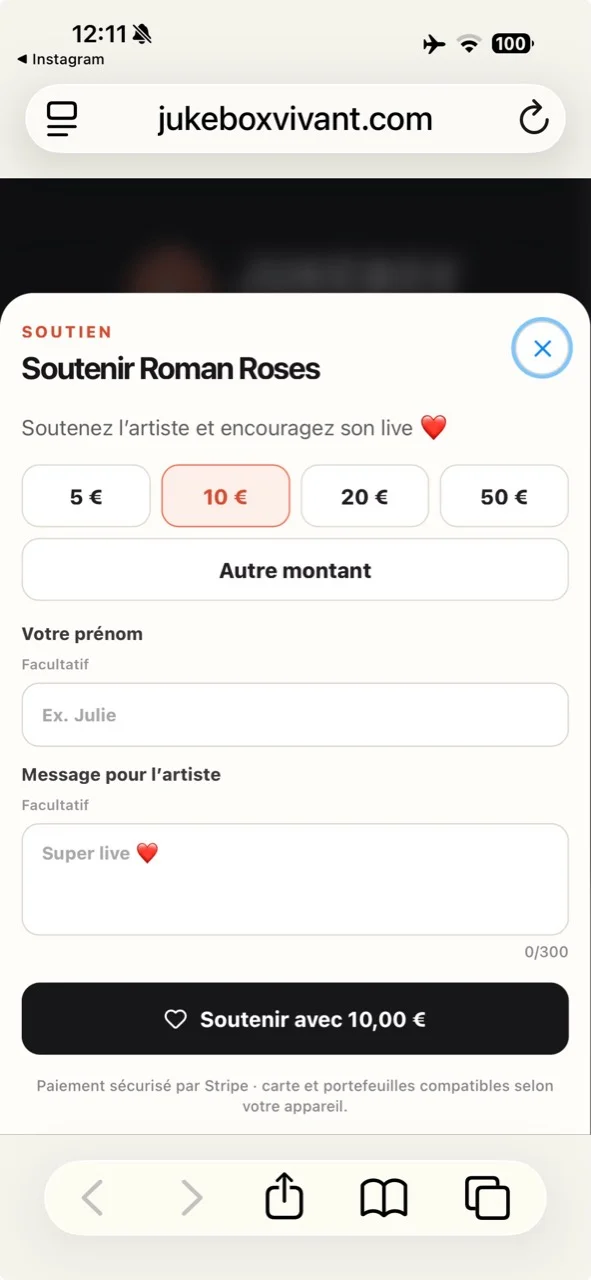 Formulaire réel de soutien à l’artiste